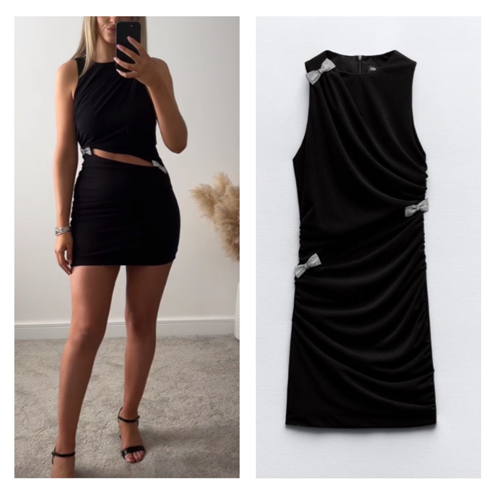 NWT Zara jewel bow cut out dress